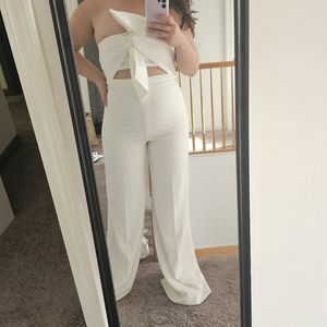 Strapless Bow Tie Jumpsuit White